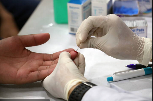 Clinical laboratory professional performing rapid test kit analysis in a certified medical environment